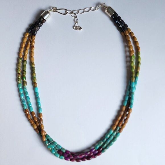 Genuine turquoise Southwestern beaded necklace - 18" - 925 SS - genuine stones - Picture 6 of 7